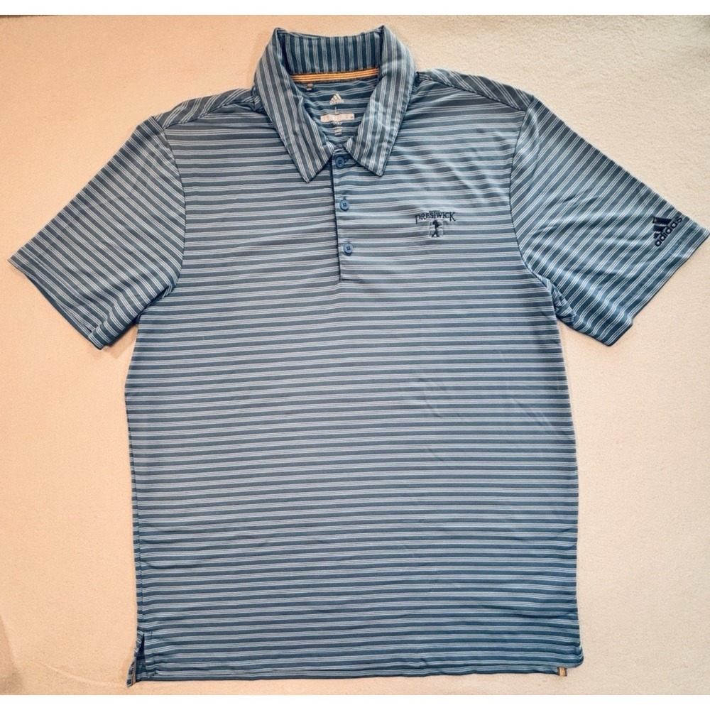 Adidas Polo Golf Shirt Mens Large Blue Stripe Performance Prestwick Country Club